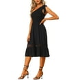 thumbnail image 4 of INSPIRE CHIC Womens' One Shoulder Sleeveless High Waist A Line Summer Midi Dress XS Black, 4 of 5