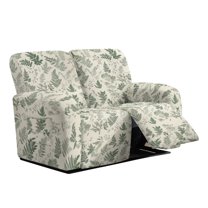 Jiueut Green Leaf Print Recliner Loveseat Covers, 6 PCS Soft Loveseat Reclining Slipcover Machine Washable Stretchable 2 Seat Reclining Cover