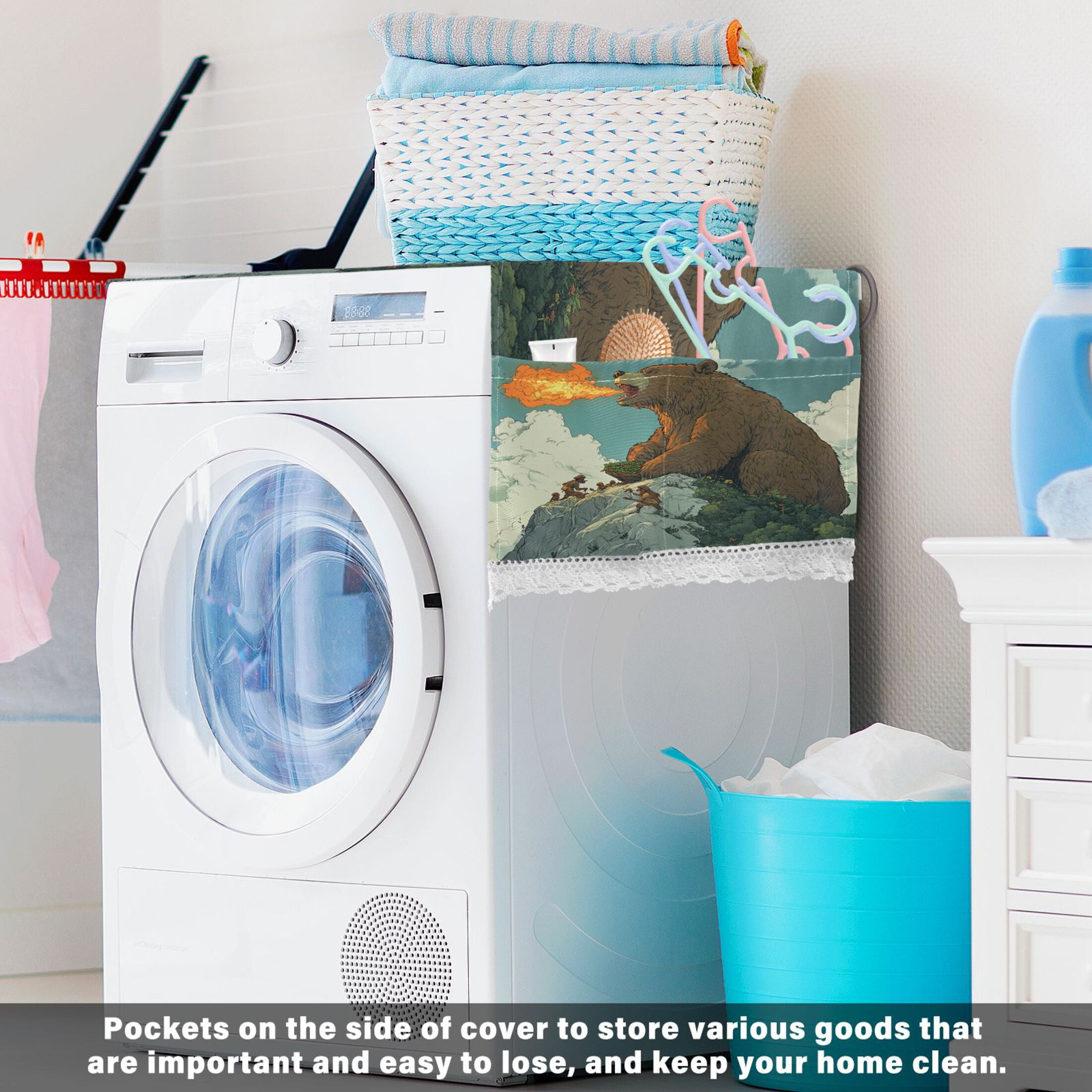 WOBOGO Flaming Brown Bear Pattern Washing Machine Cloth Dryer Refrigerator Top Cover Protective Non-Slip Mat For Kitchen Laundry
