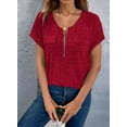 thumbnail image 5 of Plus Size Womens Tops 1/4 Zip Up Short Sleeve Tunics Wine Red M, 5 of 6