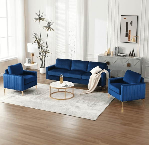 Dinosisco Accent Armchair for Living Room, Modern Upholstered Club Chair in Navy Blue Velvet