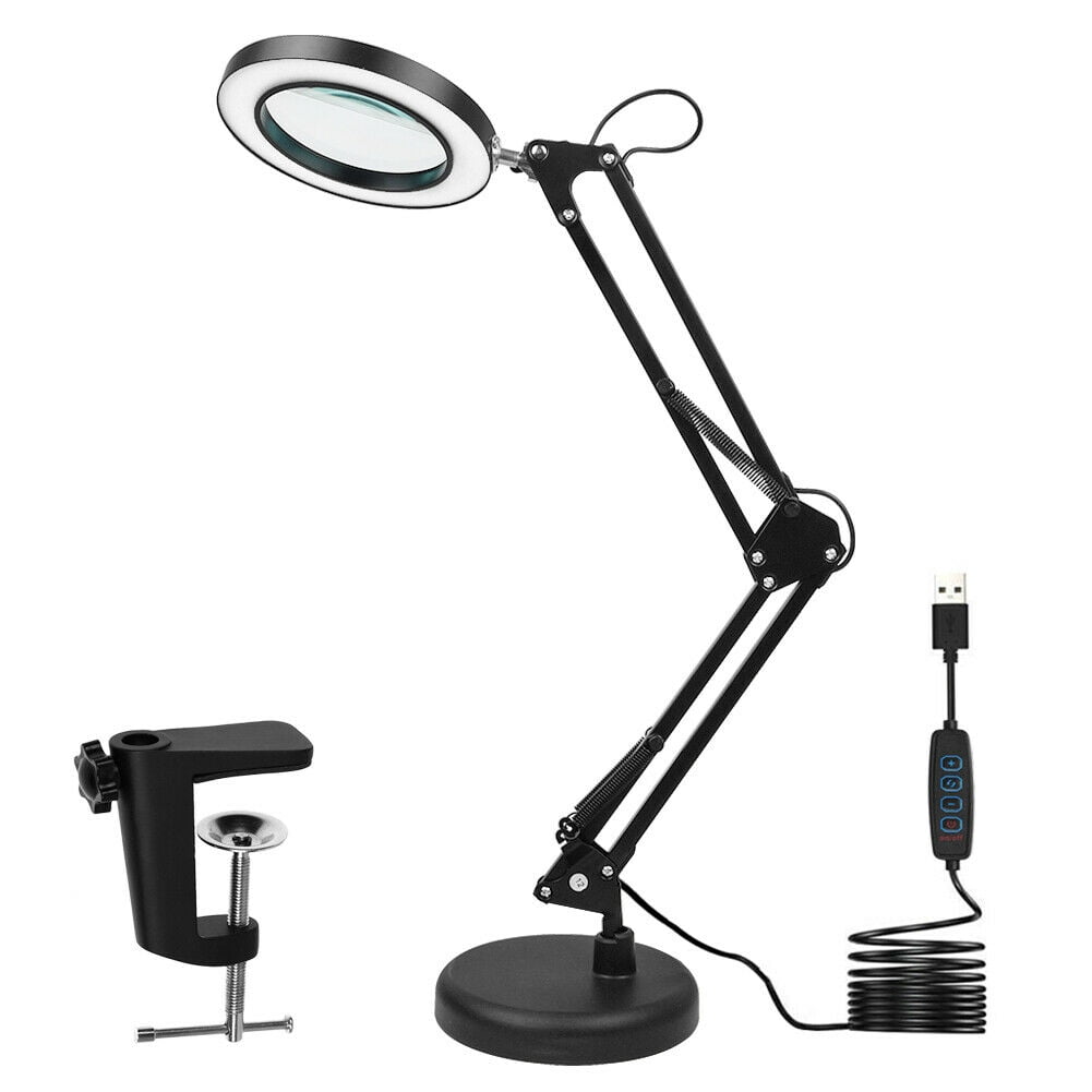 10x Magnifying Glass with Light and Stand, Kirkas Upgraded Infinite Color Modes & Brightness LED 2in1 Desk Clamp Magnifying Lamp, Hands Lighted