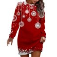 thumbnail image 1 of Bmisegm Femmes Automne et Hiver Mode Noël Flocon de Neige Imprimé Col Rond Manches Longues Robe Décontractée Femmes Vêtements de Noël Noël Rouge TTG, 1 of 4
