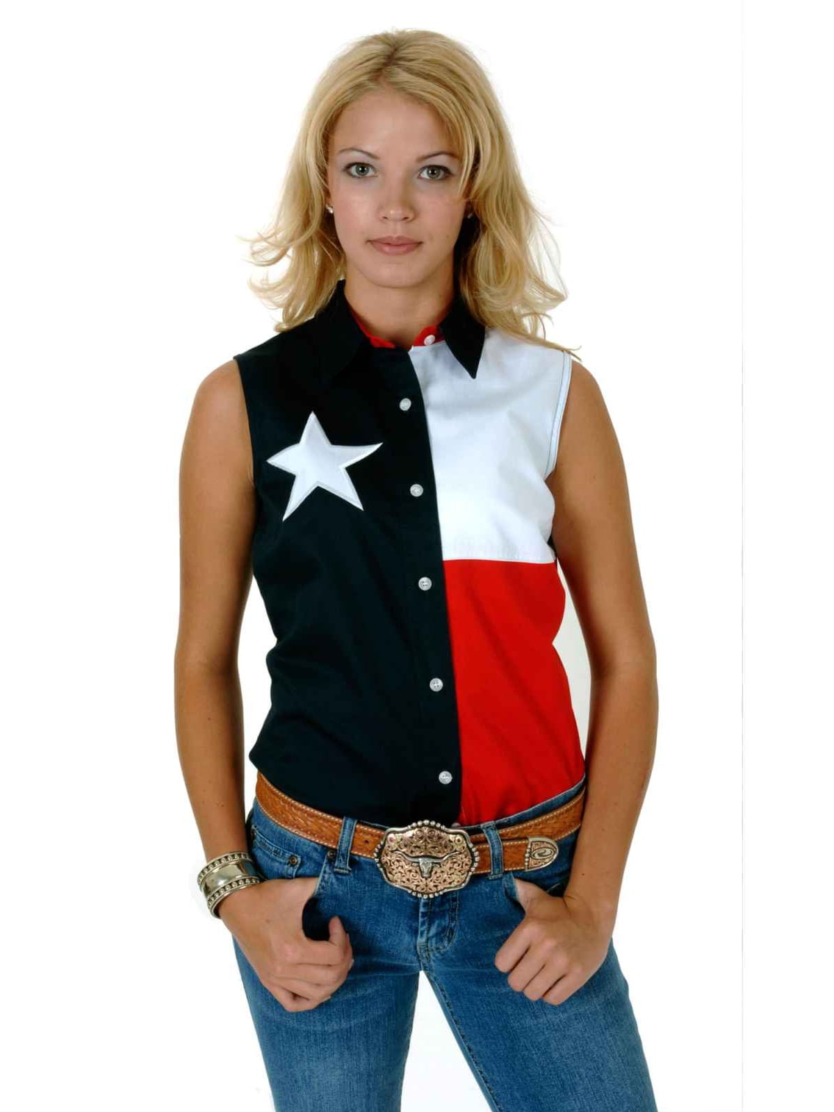 Roper Women's Texas Sleeveless Western Shirt - Navy With Flag Print, Classic Fit
