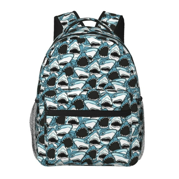Honeii Angry Shark Print Backpack for Both Men and Women, Basic Bookbag for College, Work, or Travel,Rucksack Computer Bag-One Size