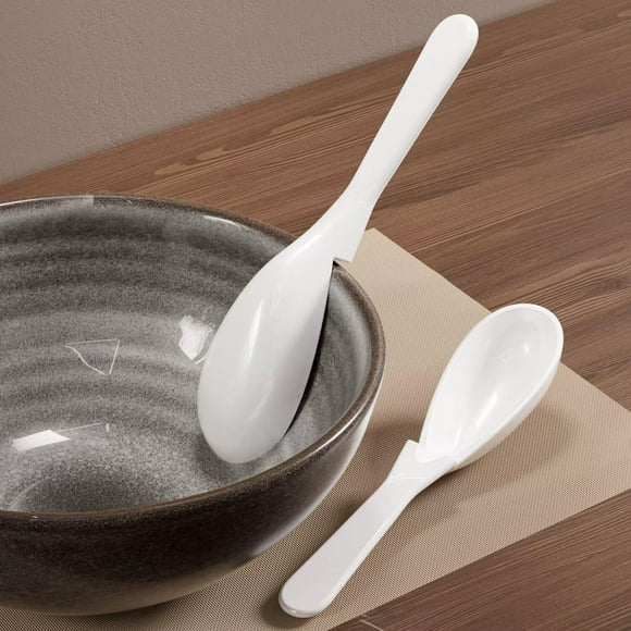 Long Handle Soup Spoons, Non-Slip Design, Notched Tip, Good for Ramen Noodles and Desserts, Kitchen and Dining Essentials, White