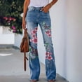 thumbnail image 2 of WILLBEST Pantalones Casuales para Mujer, Vaqueros Holgados con Dobladillo Acampanado, Estampados elegantes, Elásticos, Acampanados, Cómodos para Uso Diario. Extra Grande, 2 of 5