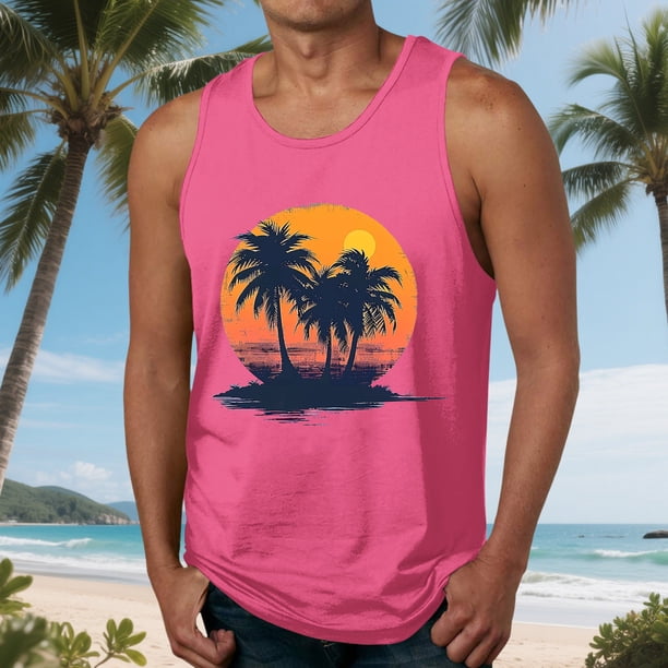 Camiseta sin mangas de cuello redondo para hombre, blusa informal de verano sin mangas con estampado de cuello redondo para hombre
