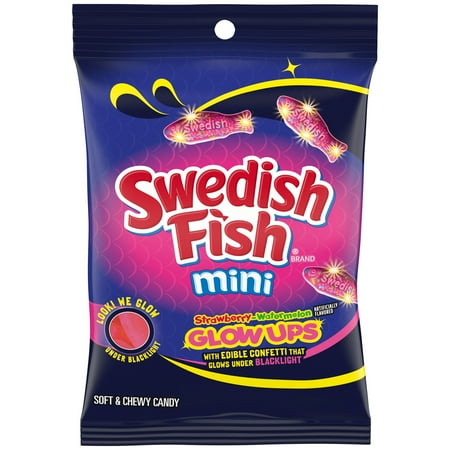 SWEDISH FISH Mini Glow Ups Strawberry-Watermelon Soft & Chewy Gummy Candy, 6.7 oz