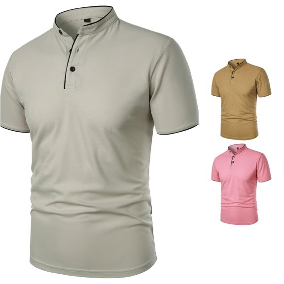 Hauaitttt Men's Shirt with Pure Solid Knit Collar Short Sleeve Button Front Top for Everyday Wear and Comfort Men Short Sleeve Shirt