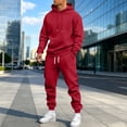 thumbnail image 3 of Men's Basic 2 Piece Tracksuit Solid Hoodies With Kangaroo Pocket Elastic Cuff Jogger Sweatpants Athletic Workout Outfits Red XL, 3 of 5