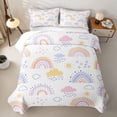 thumbnail image 2 of Erosebridal Pastel Cartoon Rainbow Quilt Full for Girls, Cartoon Cloud Sun Print Full Bedspread Sets, 3-Piece, 2 of 7