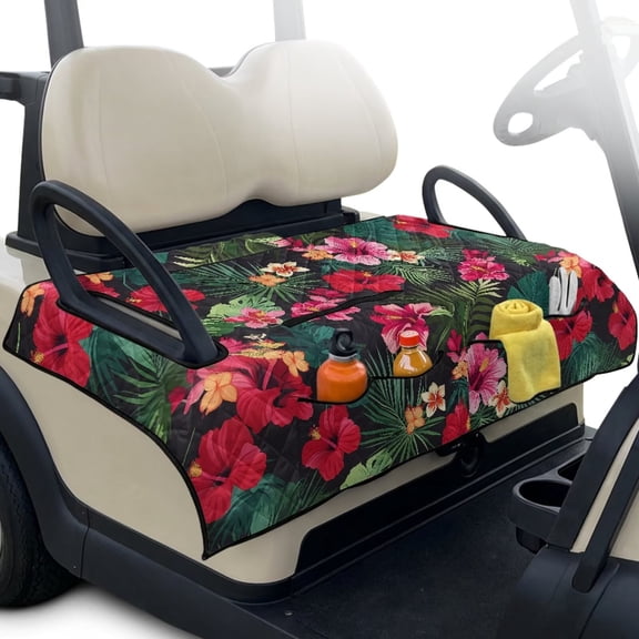 FUIALDOLG Universal Fit Tropical Style Golf Cart Seat Covers Club Car Seat Covers Hibiscus Floral Golf Cart Accessories Easy to Install Golf Cart Seats Towel Blanket With 4 Pocket