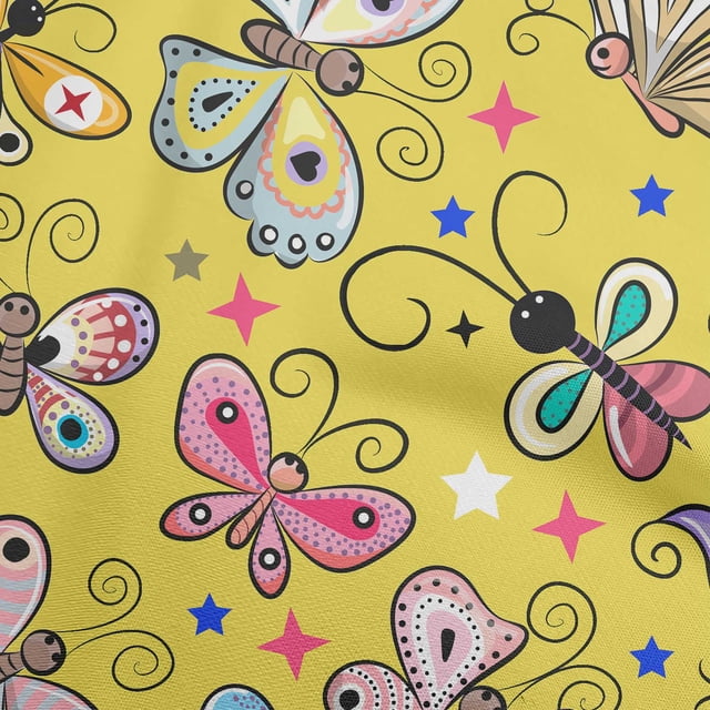 oneOone Velvet Yellow Fabric Butterflies Craft Projects Decor Fabric Printed By The Yard 58 Inch Wide-QJ