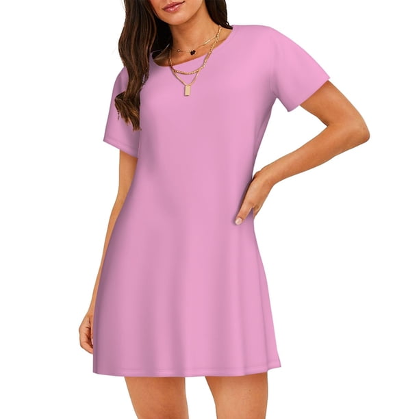 Fotbe Pink Bata de Dormir para Mujer con Estampado, Camisón de Algodón de Manga Corta, Ropa de Dormir Casual
