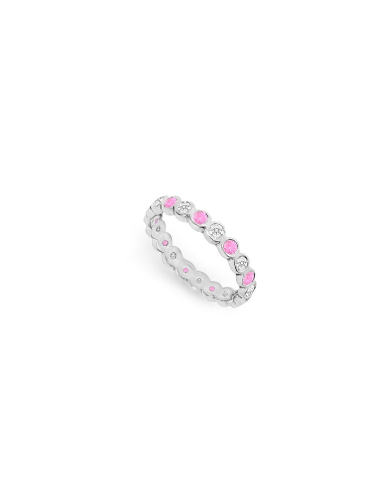 Pink Sapphire and Diamond Eternity Band 18K White Gold 1.00 CT TGW by Love Bright