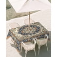 thumbnail image 3 of 60x120 Inch Outdoor Tablecloth with Umbrella Hole Zipper Rectangle Boho Southwestern Rectangular Tablecloths Outside Waterproof Heritage Antique Country Blue Patio Table Cloth Cover for Picnic Party, 3 of 8