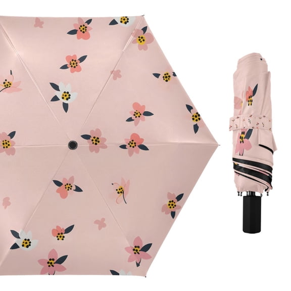 Small Flowers with Leaf Compact Sun Umbrella Windproof Travel Umbrellas for Rain Strong Portable UV Protection
