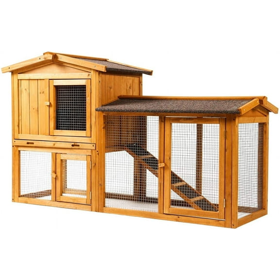 Chicken Coop Large Wooden Outdoor Bunny Rabbit Hutch Hen Cage with Ventilation Door, Removable Tray & Ramp Garden Backyard Pet House Chicken Nesting Box