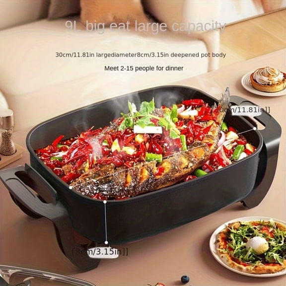 Multifunctional Ceramic Non‑Stick Electric Skillet, Durable Aluminum‑Base Cooker with Glass Lid & Adjustable Temperature Control for Hot Pot, Stir‑Fry, Roasting and Stewing Meals