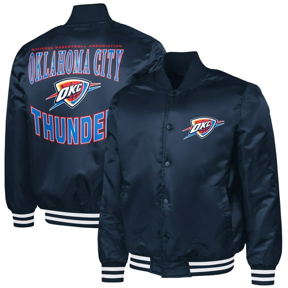 Men's G-III Sports by Carl Banks Navy Oklahoma City Thunder Adaptive Bold Logo Satin Varsity Jacket