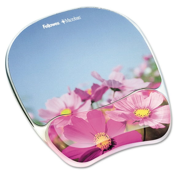 Fellowes Mfg. Co. Gel Mouse Pad W/wrist Rest, Photo, 9 1/4 X 7 1/3, Pink Flowers