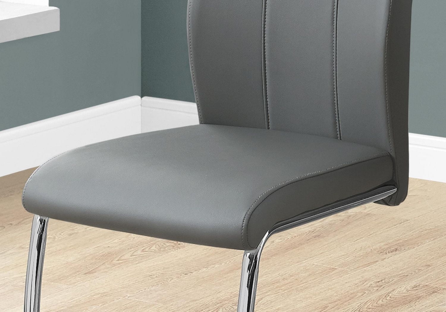 Monarch Specialties Dining Chair, Set Of 2, Side, Upholstered, Kitchen, Dining Room, Pu Leather Look, Metal, Grey, Chrome, Contemporary, Modern
