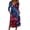 Dark Blue, variant on Women's 4th of July 250th Anniversary Artistic Pattern Dress 3/4 Sleeve Button Neck Midi Dress Loose Fit Casual Patriotic Independence Day USA Flag Soft Fabric Everyday Wear White XL