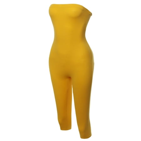FashionOutfit Women s Solid Cotton Tube Top Bermuda Bodysuit