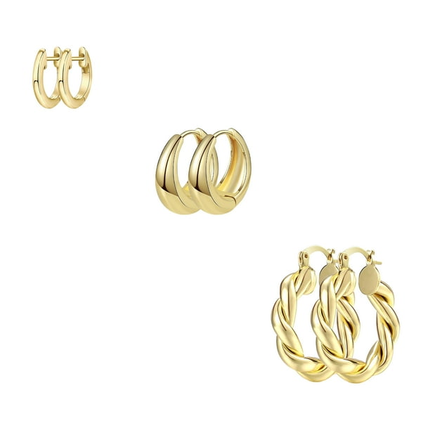 Adoyi 3 Pairs Gold Chunky Hoop Earrings Set for Women Hypoallergenic