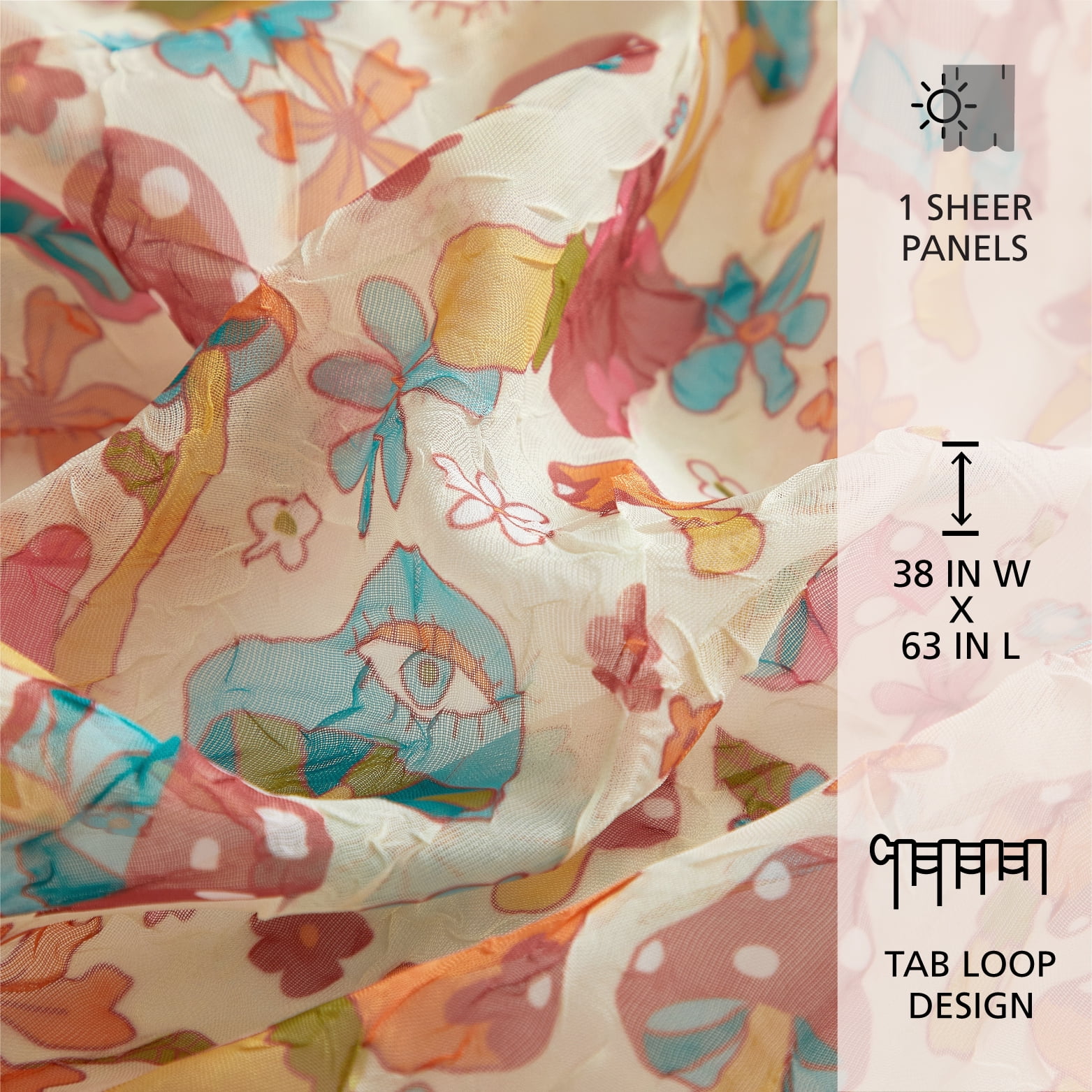 Urban Shop 38" x 63" Sheer Single Curtain Panel, Mushroom Print