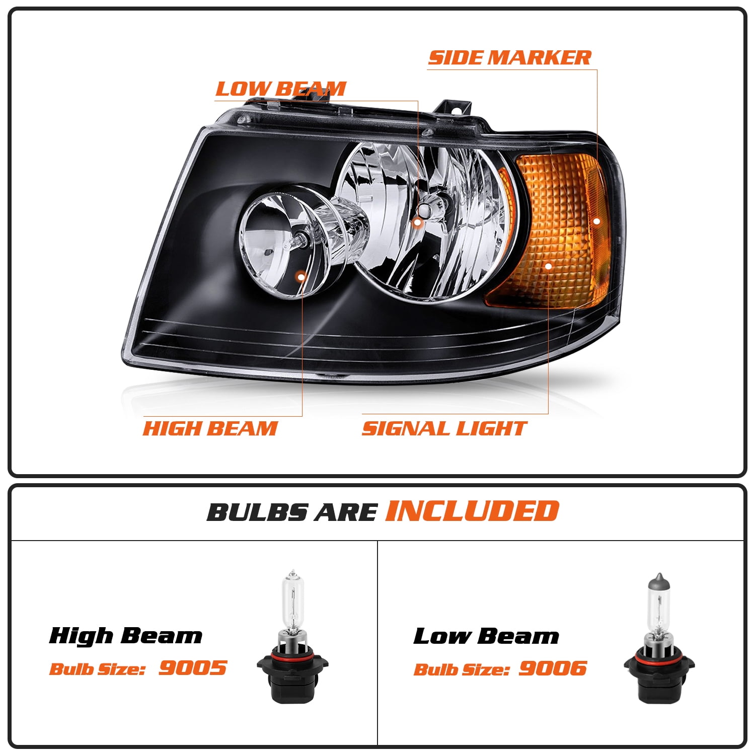Pair W/Bulb Headlamp For 2003-2006 Ford Expedition Headlights Left & Right Side