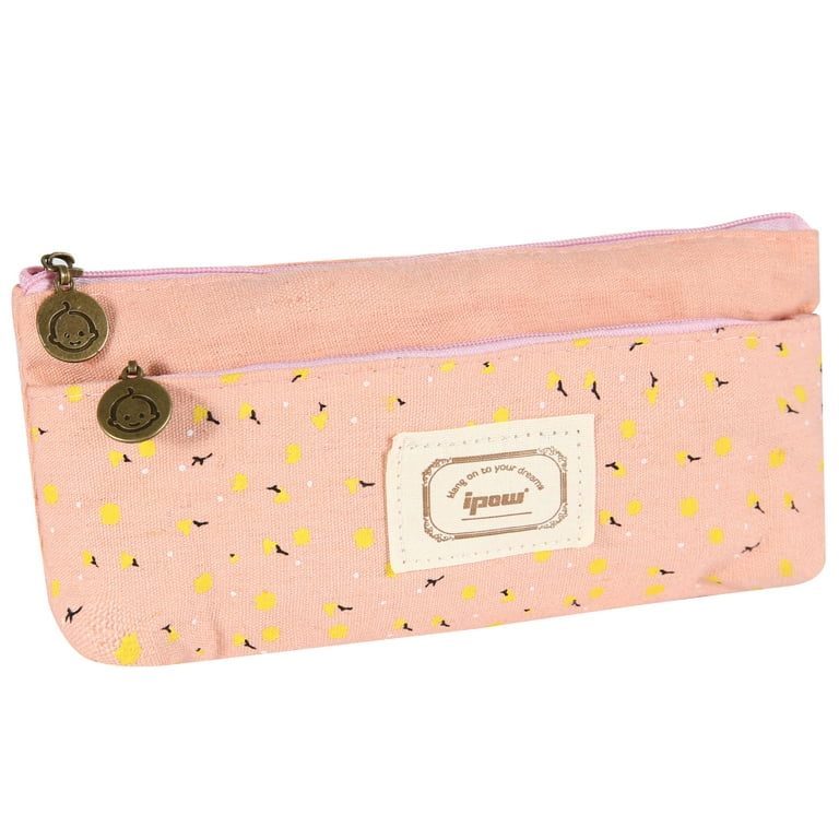 IPOW Clear Zipper Canvas Pencil Pouch Flower Floral Colored Pencil Pouch Soft Pen Bag Stationery Storage Case for School Students Girls Kids Artists Makeup Cosmetic Cases 1 Piece Walmart