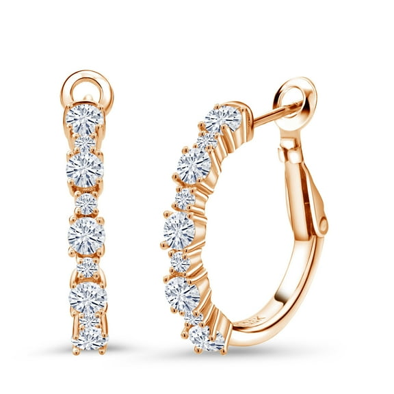 Gem Stone King 18K Rose Gold Plated Silver Women Hoop Earrings Set with Moissanite (1.30 Cttw) (1.30 Cttw, Round Cut, 3/7 inch Diameter)