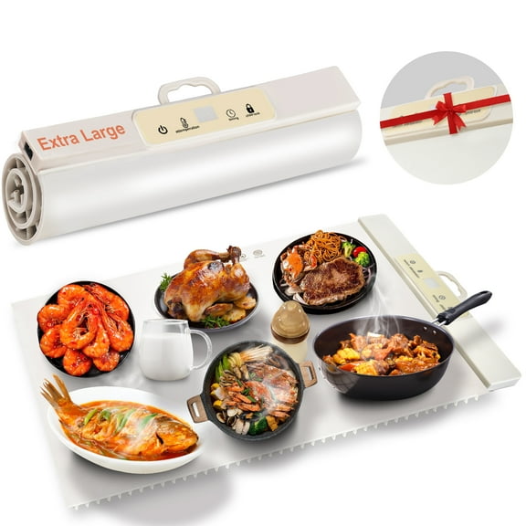 Food Warming Mat,Full Surface Heating Warming Mat for Food,5 Temp-Settings Electric Warming Tray,Foldable Silicone Food Warmer Mat with Handle,Food Warming Mat for Buffet,Parties,Gatherings