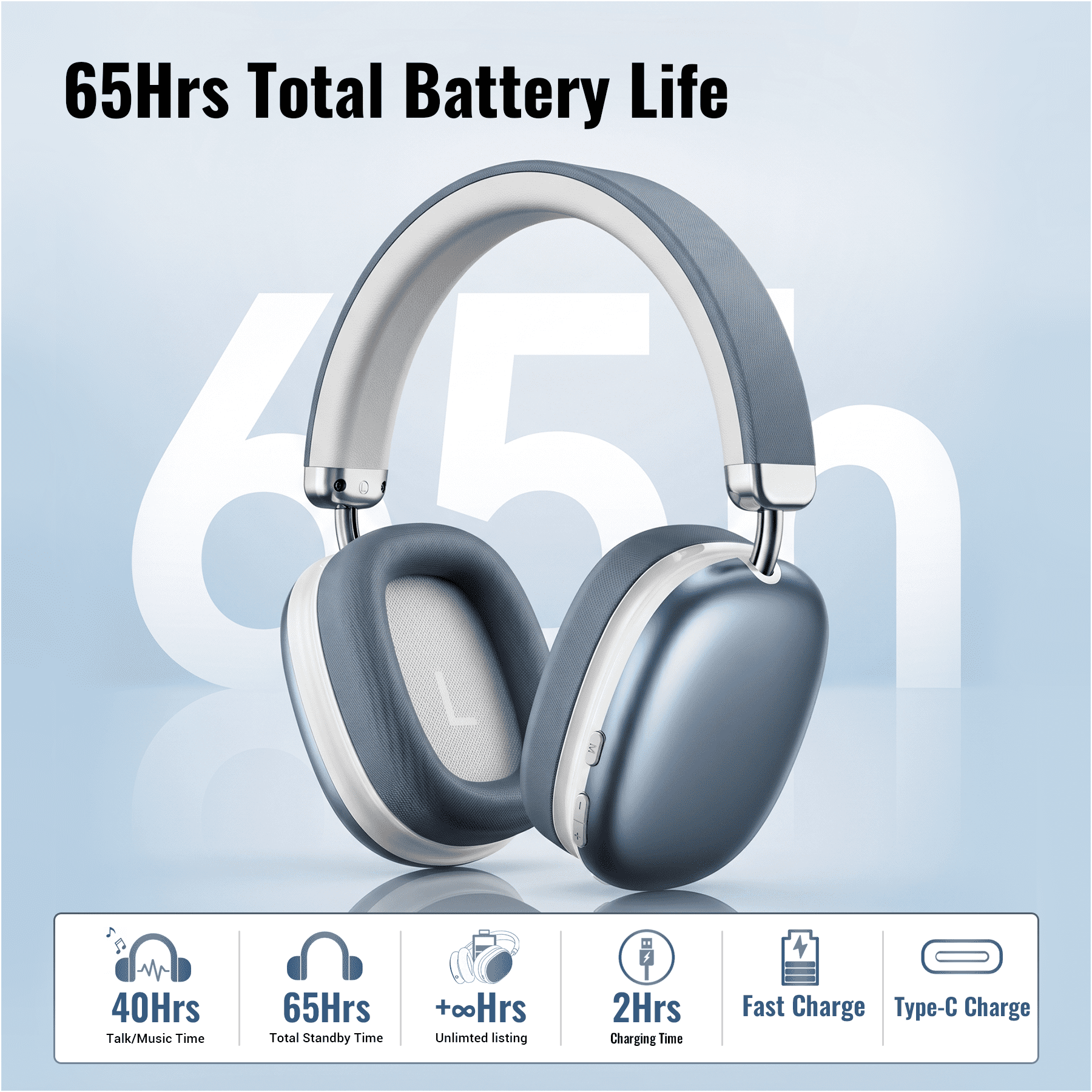 Wireless Bluetooth Headphones 5.1,40 Hrs Playtime Wireless Over-Ear Headphones,4 Mics ENC Noise Cancelling for Clear Calls, Lightweight Headset with Deep Bass Comfort fit for Travel Work