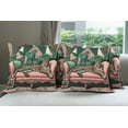 thumbnail image 2 of Ambesonne Leopard Throw Pillow Cover Pack of 4, Monsteras Wild Cat Lounge, 4 Pcs-26" x 26", Pink and Jade Green, 2 of 5