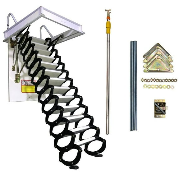 PreAsion Black and White Attic Pull Down Ceiling Ladder Stairs Attic Ceiling Ladder 31.5'' * 35.43'' Attic Folding Ladder Pull Down Loft Stairs