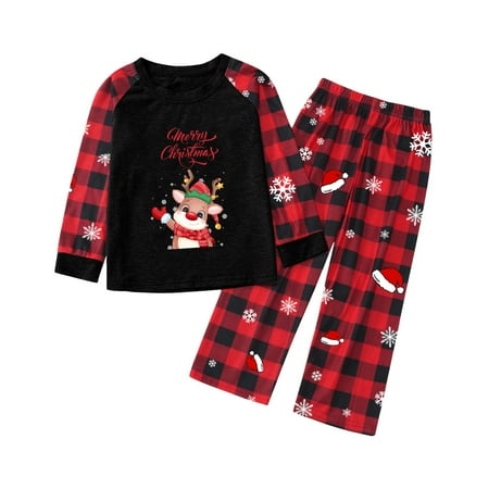 

Shakumy Flannel Pajama Bottoms Family Family Matching Christmas Pajamas Set Plaid Sleeves Pattern Print Holiday Festival For Black 4-5 Years