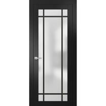 Solid French Pre-Hung Door 28 x 80 inches | Planum 2112 Matte Black Frosted Glass | Single Regular Panel Frame Trims Handle | Bathroom Bedroom Sturdy Doors