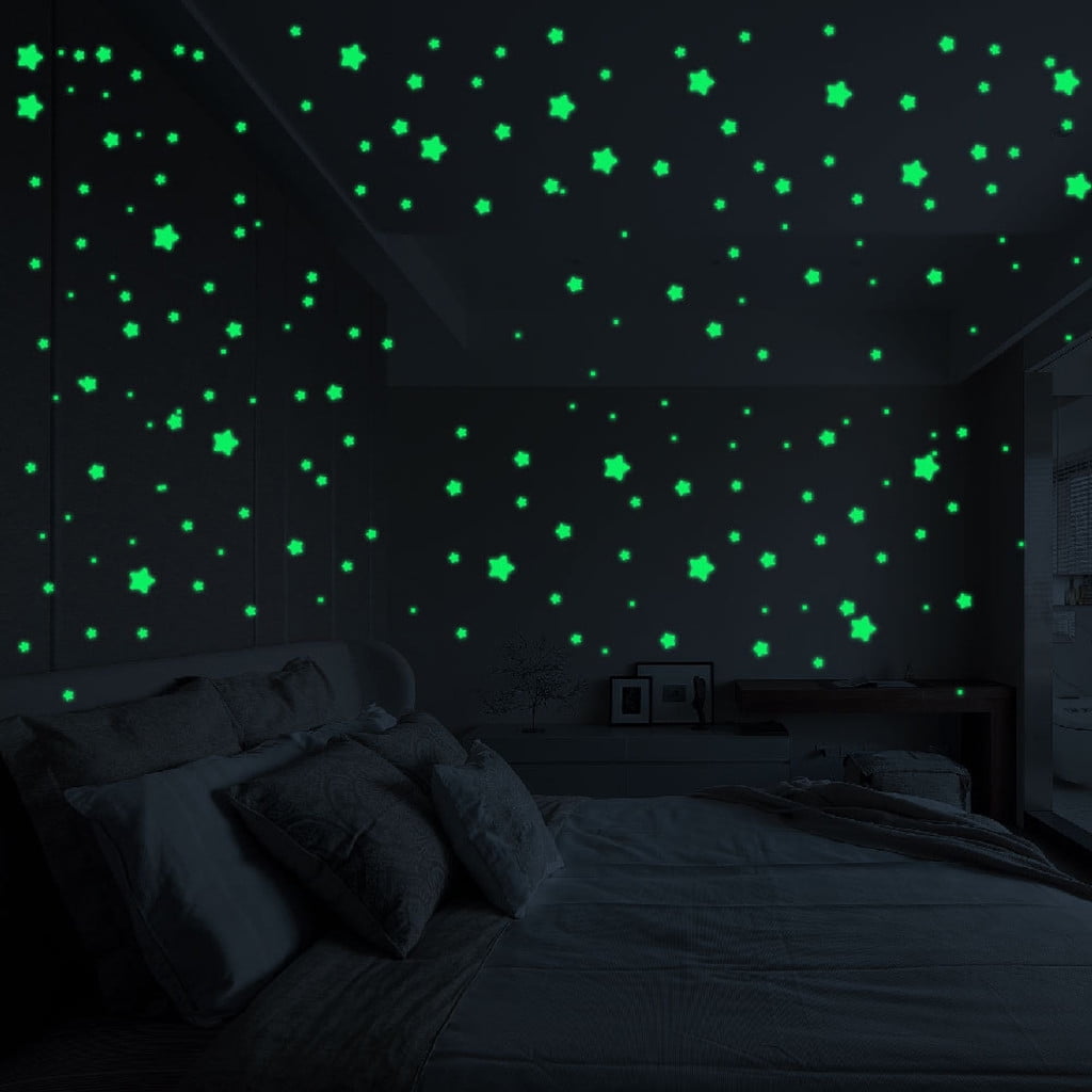 100Pcs 3D Stars Glow In The Dark 1x Moon Luminous Fluorescent DIY Wall Sticker # 