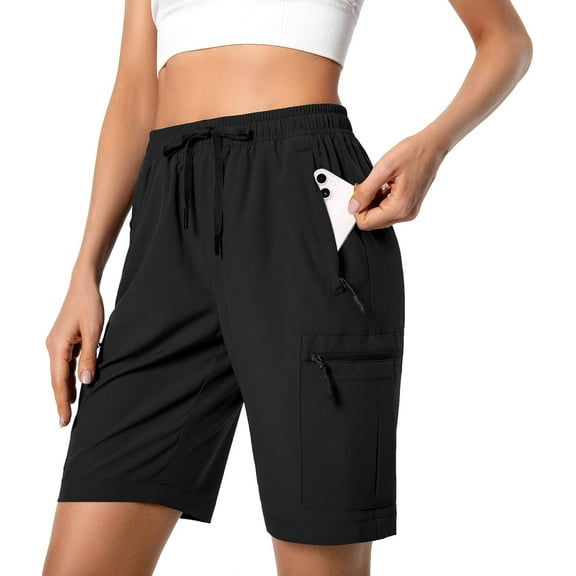 Women's Lightweight Hiking Cargo Shorts Quick Dry Athletic Shorts for Camping Travel Golf with Zipper Pockets Water Resistant