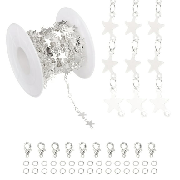Uxcell 16.4Ft Star Chain Roll, Jewelry Making Chain Links Bulk with Lobster Claps Jump Rings for Jewelry Making Findings DIY Craft Necklace Bracelets, Silver Tone
