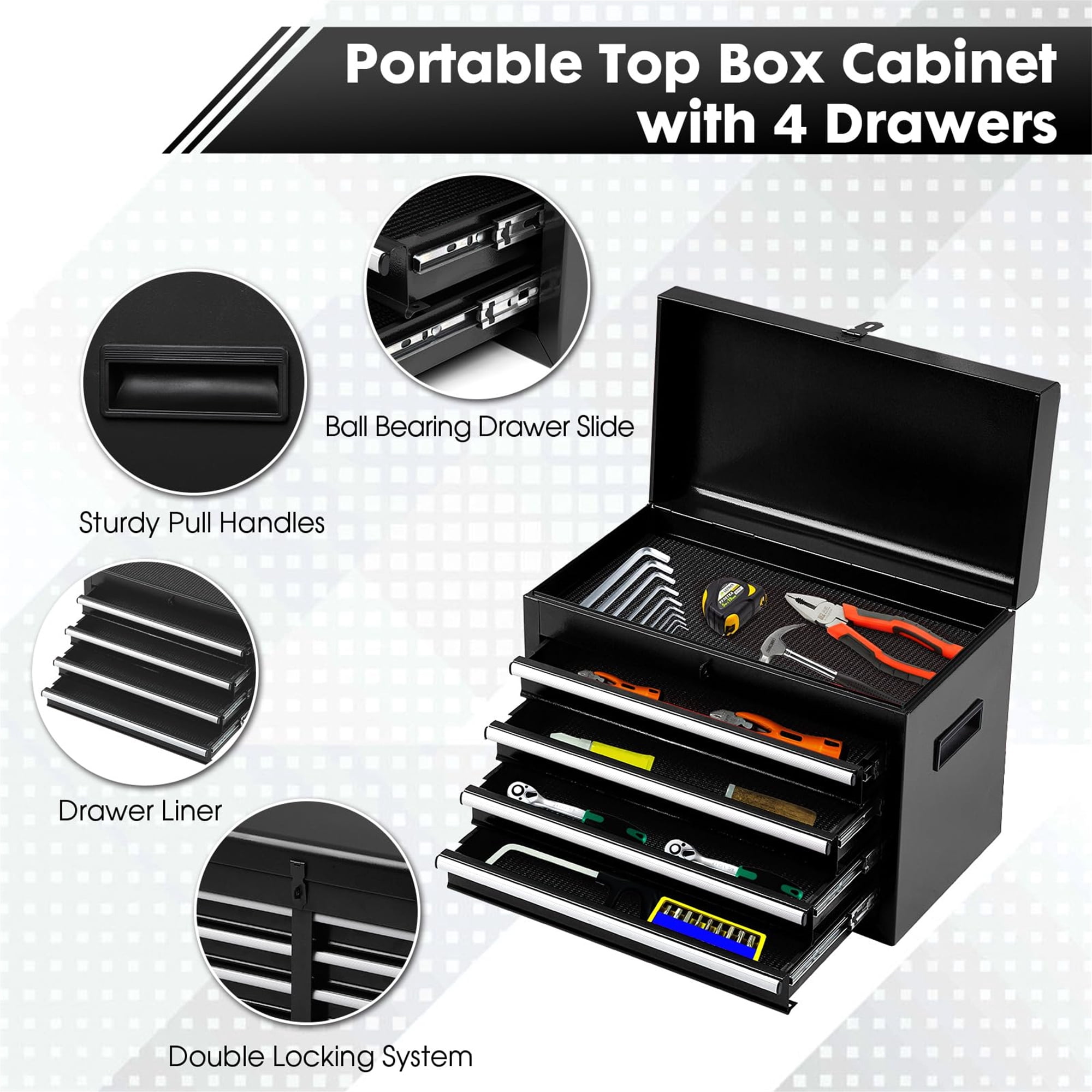 Aukfa Tool Chest, 2 in 1 Steel Rolling Tool Box & Cabinet On Wheels for Garage, 5-Drawer, Black