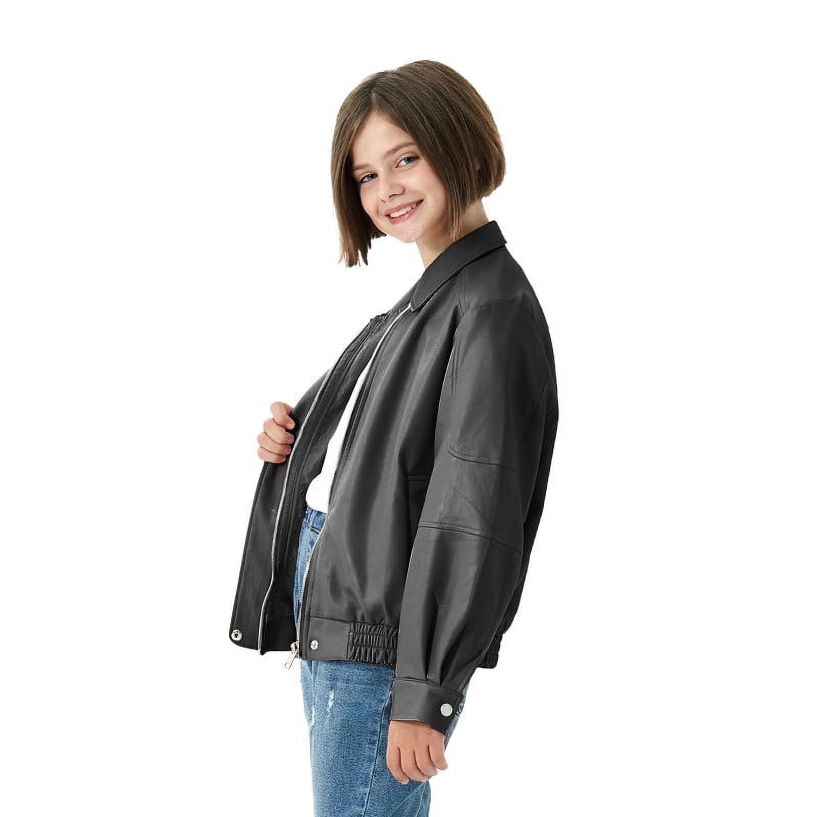 Rolanko Girls Faux Leather Jacket Kids Zip Up Motorcycle Biker Outerwear Coat Pleather Bomber Jacket with Pockets 5-15 Years
