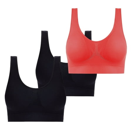 MLCDZ Women Sports Bra of 3 Pack  Comfortable Sleep Bras No Underwire Seamless Wireless Stretchy Workout Yoga Bra with Removable Pads Pack of 3-Multicolor#18 S