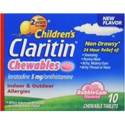 Angle View: Claritin Children's 24 Hour Allergy Relief Chewable Tablets, Bubble Gum Flavored 10 ea (Pack of 3)