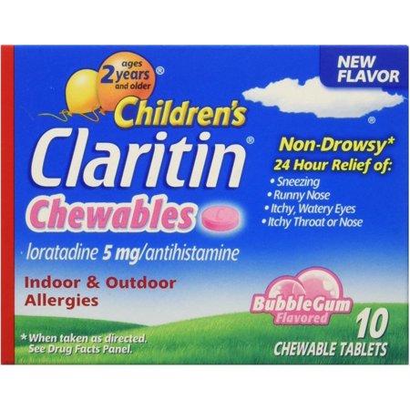 Claritin Children's 24 Hour Allergy Relief Chewable Tablets, Bubble Gum Flavored 10 ea (Pack of 3)