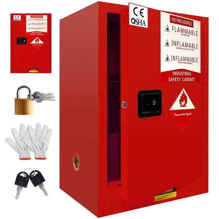 12 Gallon Flammable Safety Cabinet Galvanized Steel Fireproof Chemical Storage Cabinet with Adjustable Shelf Lock & OSHA Compliant Heavy Duty for Commercial Industrial Home Use