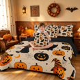 thumbnail image 3 of Homewish Halloween Retro Black Cat Queen Bedding, Witch Hat Pumpkin Bedding Comforter Set Queen, Beige Orange, Black Reversible 7-Piece, 3 of 7